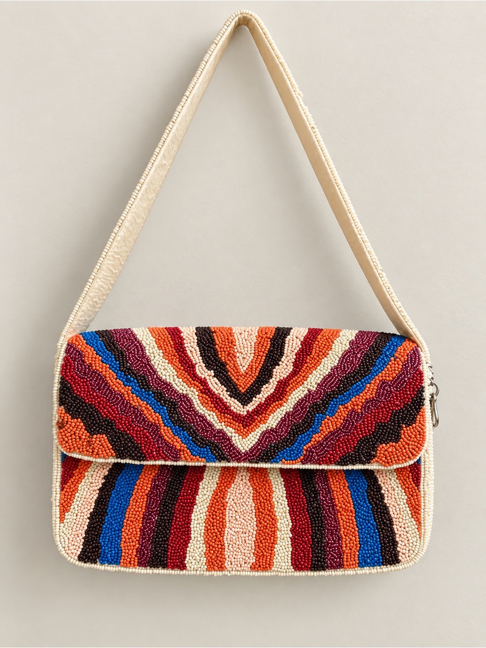 T.J.Maxx Multicolor Beaded Stripe Shoulder Bag - Cream Strap